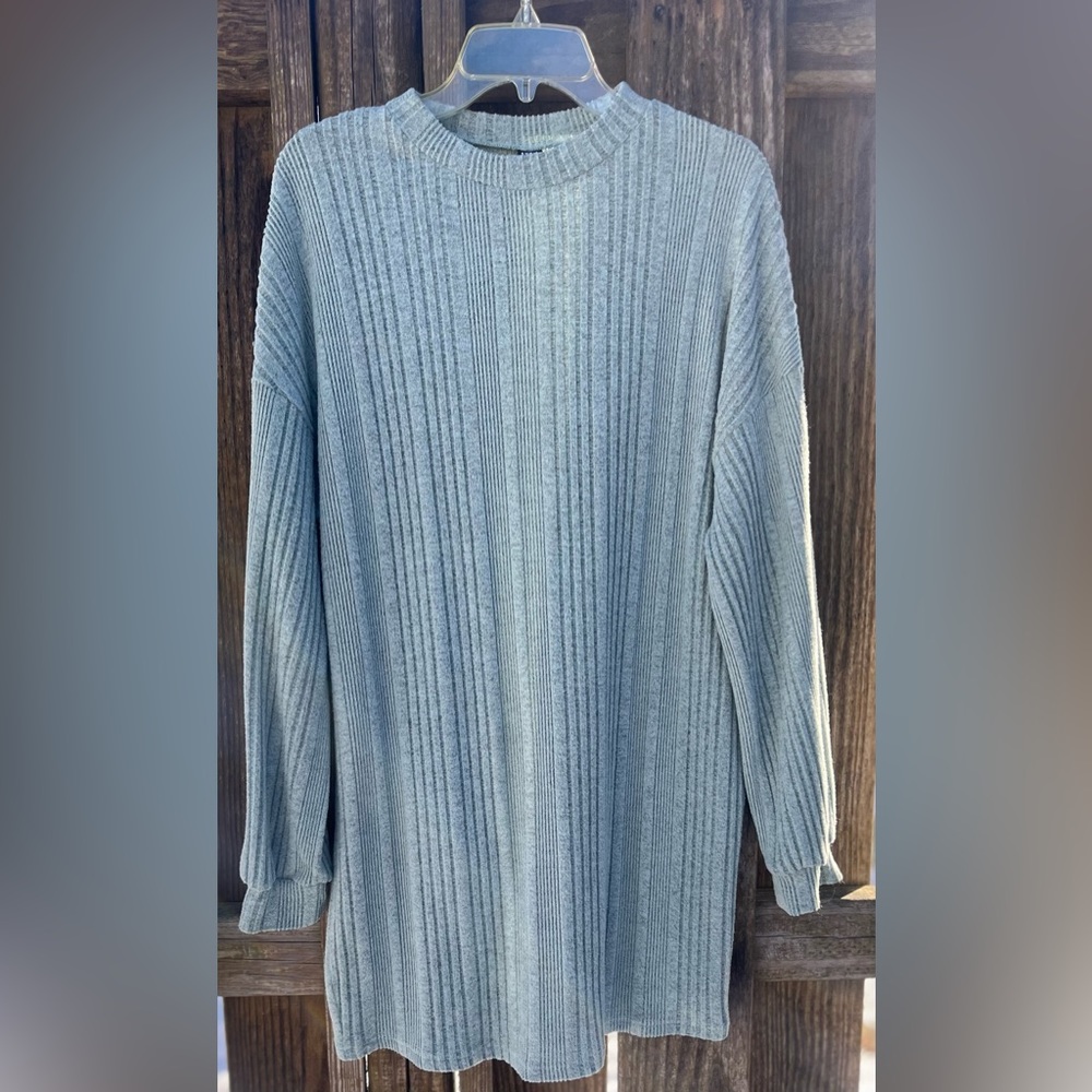 Mint Green Drop Shoulder Sweater Dress - Picture 2 of 6